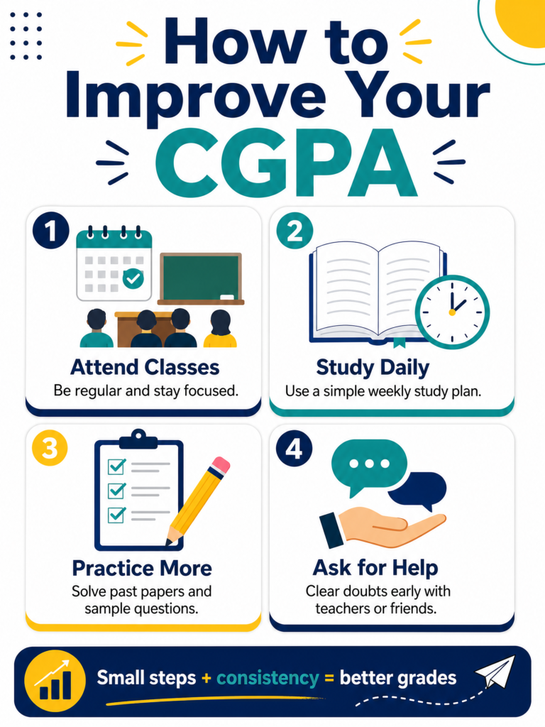 5. Set Clear Goals Define your targets and track your progress every week. Alternative short line: Clear goals, better focus, higher CGPA.